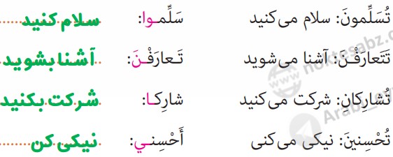 جواب صفحه ۵۶ درس چهارم عربی دهم