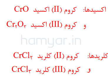 نام شیمیایی اکسیدها و کلریدها