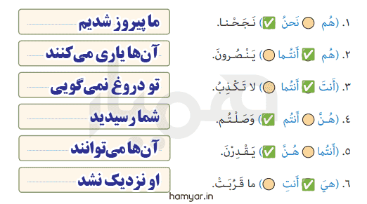 جواب تمرین درس اول صفحه ۱۷ عربی نهم