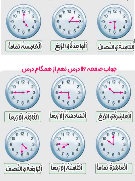 115 و 116 درس نهم عربی نهم