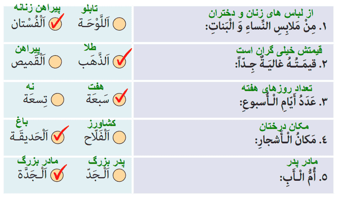 جواب تمرین درس ۱ صفحه 20 عربی هشتم
