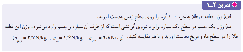 جواب تمرین ۲-۱ صفحه ۳۶ فیزیک دوازدهم ریاضی