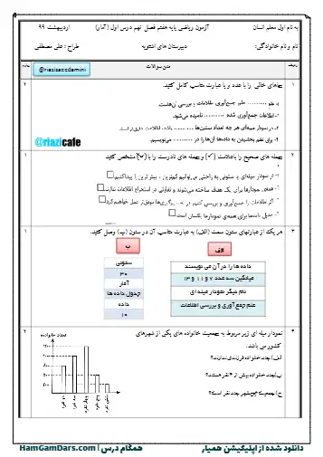 نمونه سوال فصل ۹ ریاضی هفتم(فایل ۵)