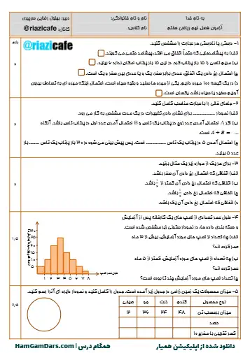 نمونه سوال فصل ۹ ریاضی هفتم(فایل ۸)