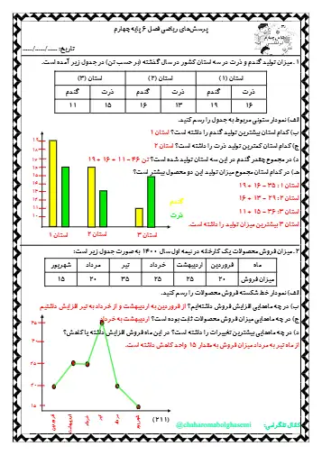 نمونه سوال درس ۷ ریاضی چهارم 