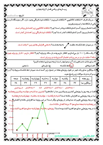 نمونه سوال درس ۷ ریاضی چهارم 